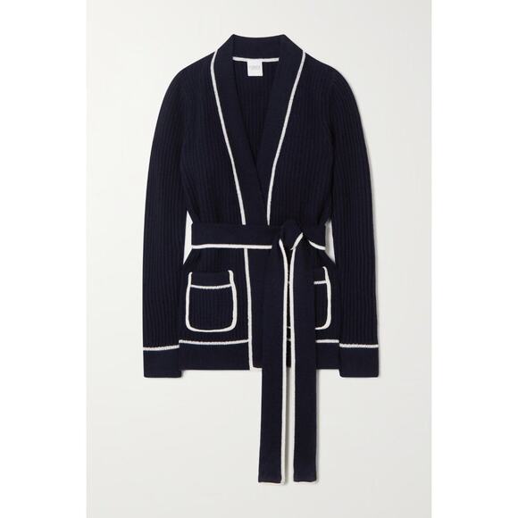 Madeleine Thompson Clover Cashmere Ribbed-Knit Cardigan - S - Navy - Picture 1 of 6